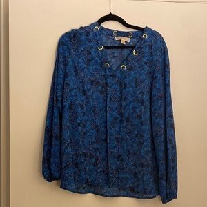 Michael Kors Blue Tie Front Long Sleeve Blouse